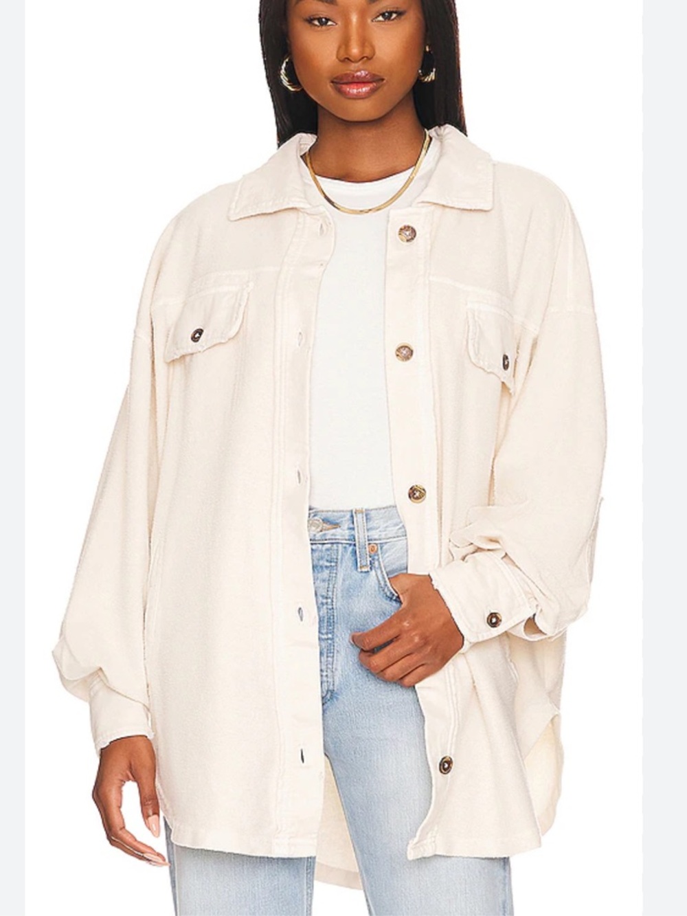 FREE PEOPLE RUBY JACKET BUTTON DOWN OFF WHITE XS OVERSIZED